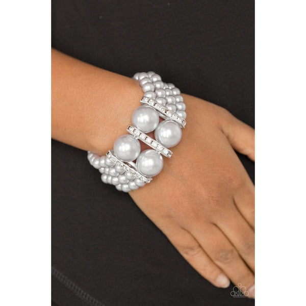 Paparazzi "Romance Remix - Silver" Faux Pearl Rhinestone Stretch Bracelet