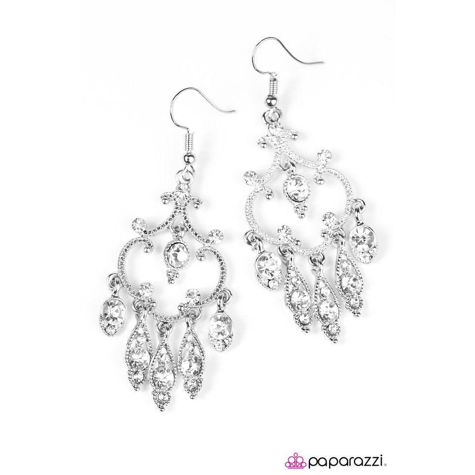 Paparazzi Royal Chandeliers White Earrings-Earring-SPARKLE ARMAND