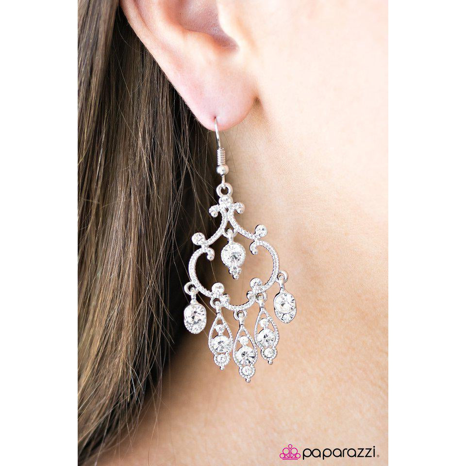 Paparazzi Royal Chandeliers White Earrings-Earring-SPARKLE ARMAND