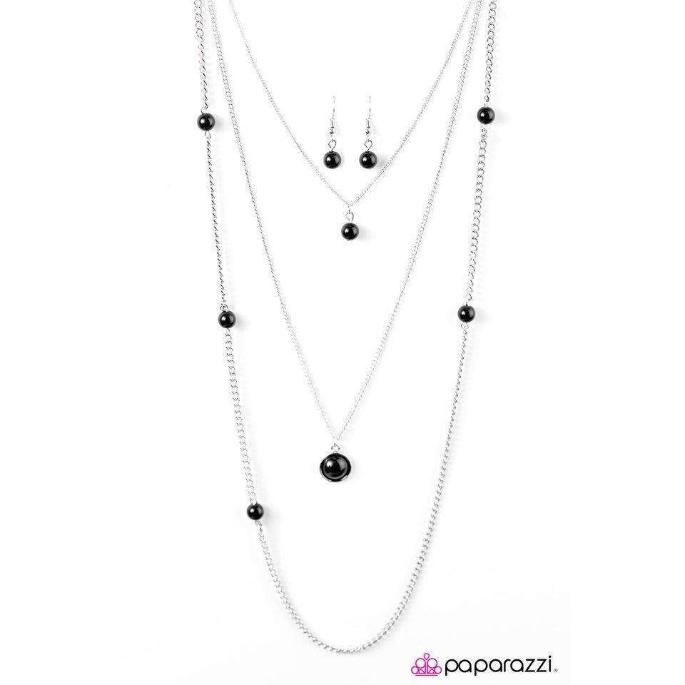 Paparazzi Runway Shine Black Beaded Silver Necklace & Earring Set-Necklace-SPARKLE ARMAND