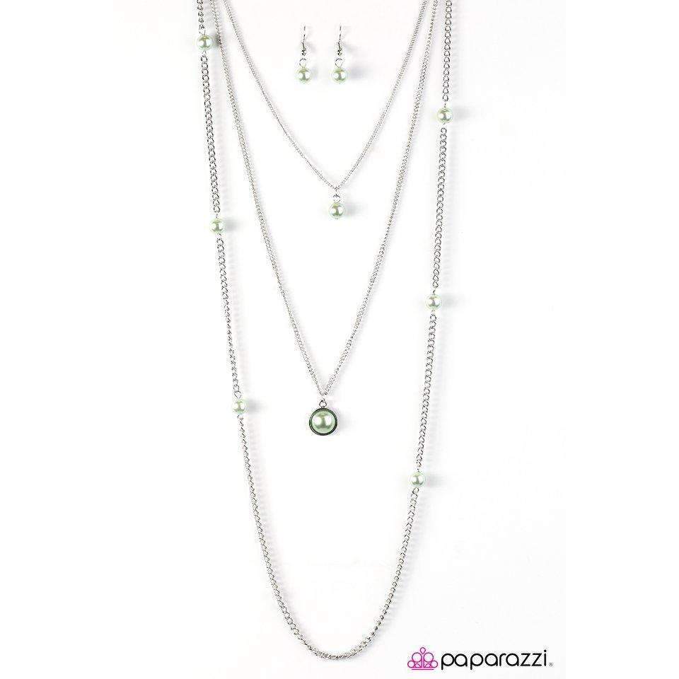 Paparazzi Runway Shine Green Faux Pearls Necklace & Earring Set-Necklace-SPARKLE ARMAND