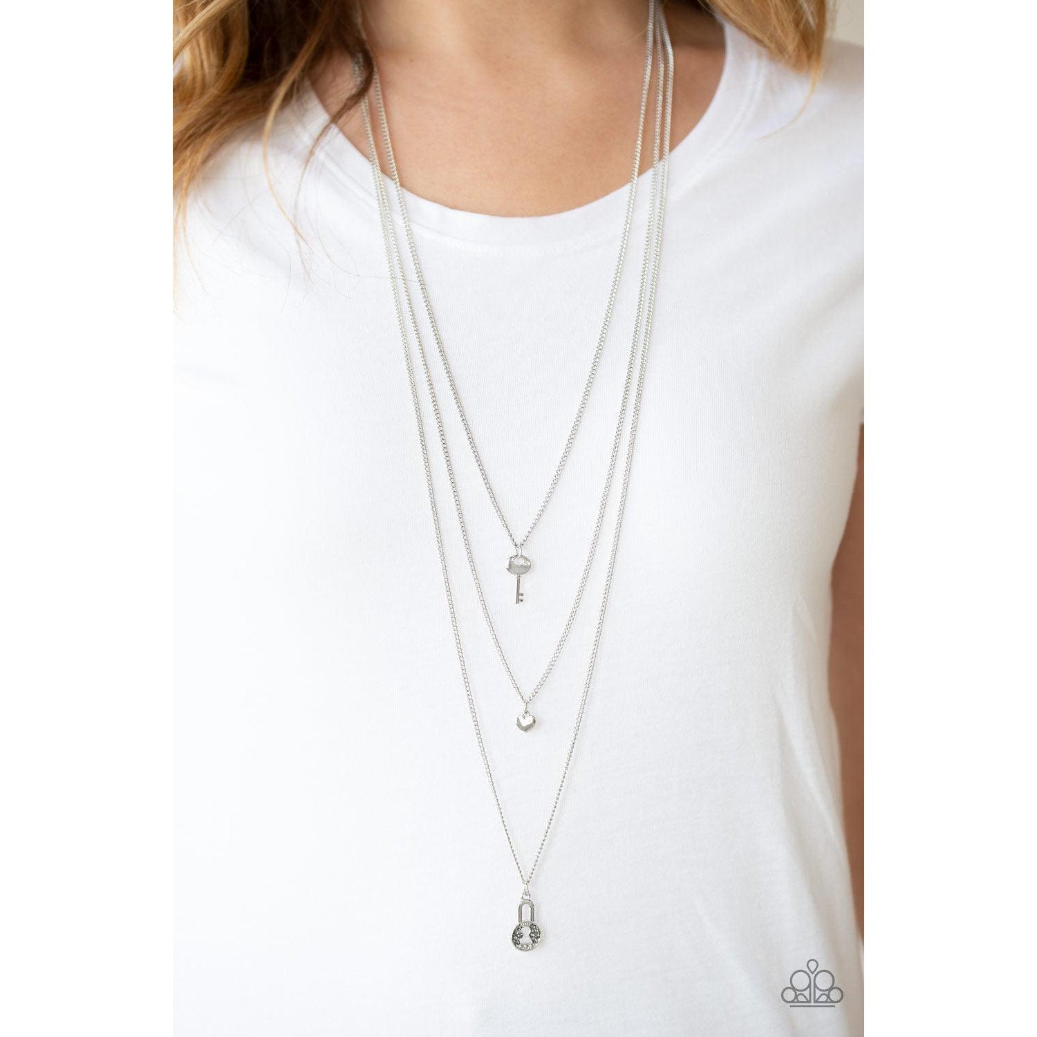 Paparazzi Secret Heart - Silver Necklace & Earrings Set-Necklace-SPARKLE ARMAND