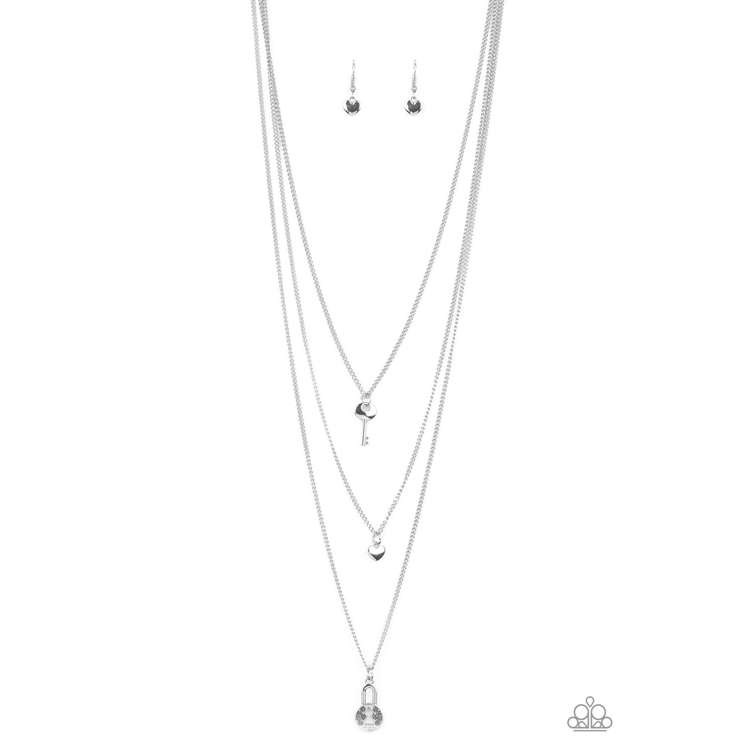 Paparazzi Secret Heart - Silver Necklace & Earrings Set-Necklace-SPARKLE ARMAND