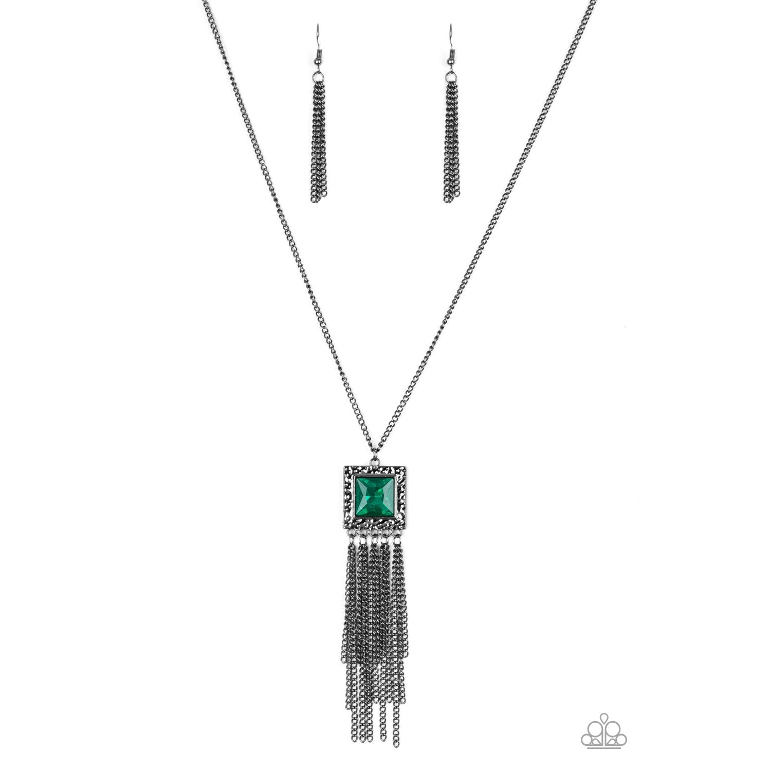 Paparazzi Shimmer Sensei Green Necklace & Earrings Set-Necklace-SPARKLE ARMAND