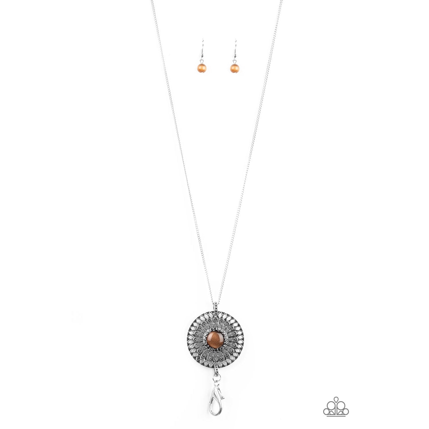 Paparazzi So Solar - Brown Faux Moonstone Lanyard & Earrings Set-Lanyard-SPARKLE ARMAND