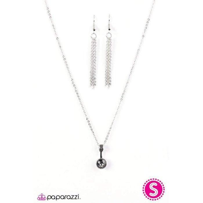 Paparazzi Spark In The Dark Faceted Smoky Gem Necklace & Earring Set
