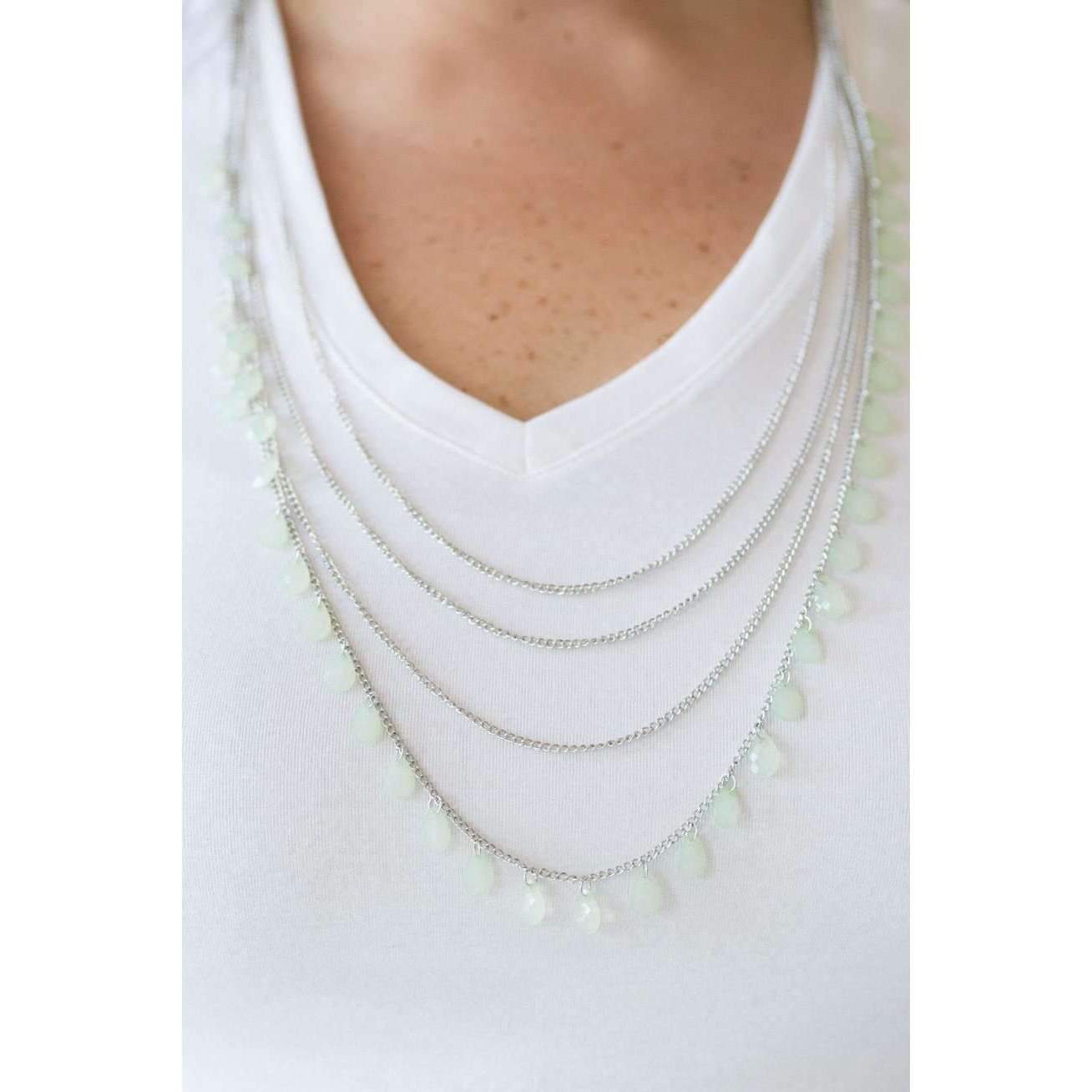 Paparazzi Summer Showers Faceted Green Teardrop Beaded Necklace & Earring Set-Necklace-SPARKLE ARMAND