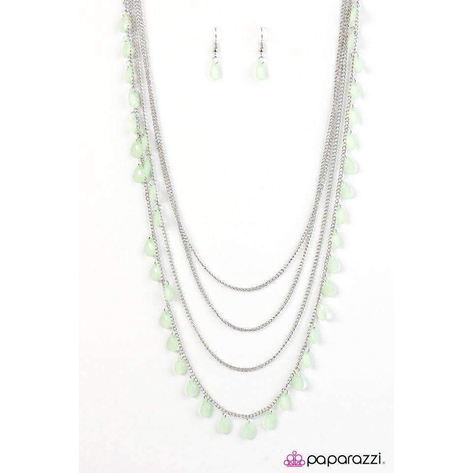 Paparazzi Summer Showers Faceted Green Teardrop Beaded Necklace & Earring Set-Necklace-SPARKLE ARMAND