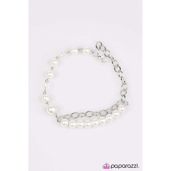 Paparazzi Take The Stage White Faux Pearls Silver Crystal Paparazzi Bracelet