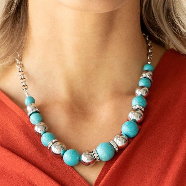 Paparazzi "The Ruling Class" Faux Turquoise Stone Necklace & Earrings Set-Necklace-SPARKLE ARMAND