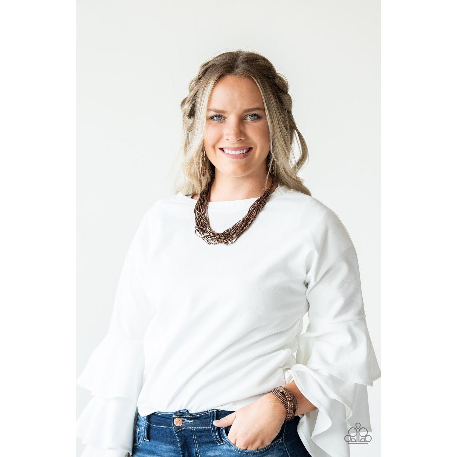 Paparazzi "The Speed of STARLIGHT - Copper" Necklace & Earrings Set-Necklace-SPARKLE ARMAND