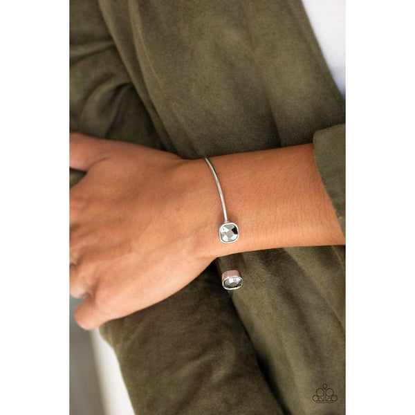 Paparazzi Totally Traditional Square Rhinestone Silver Cuff Bracelet
