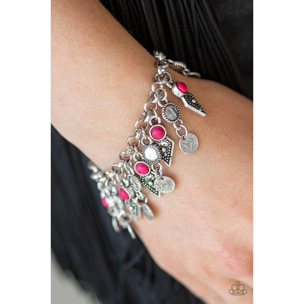 Paparazzi "Triassic Trade Route - Pink" Stone Accent Silver Fringe Bracelet