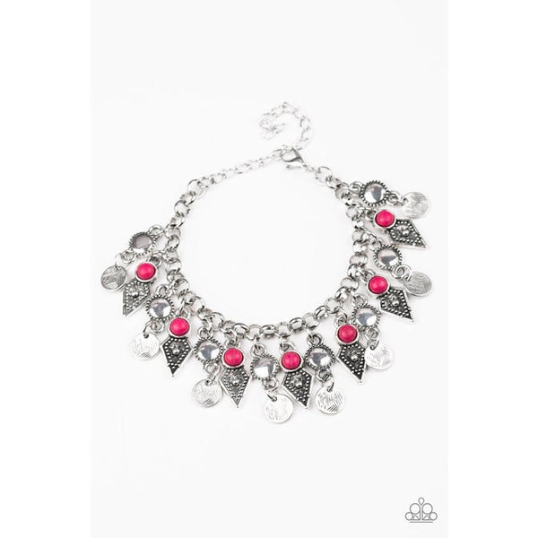 Paparazzi "Triassic Trade Route - Pink" Stone Accent Silver Fringe Bracelet