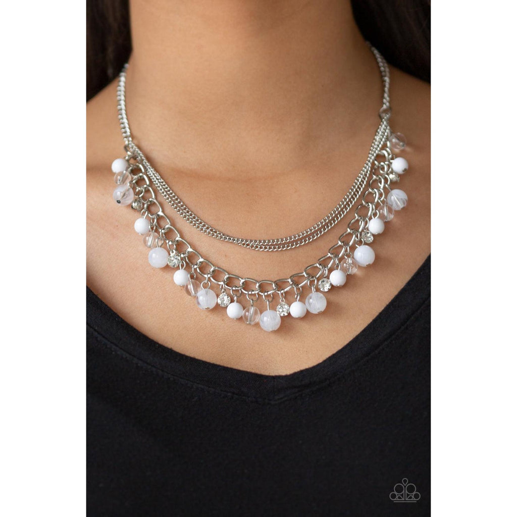 Paparazzi Wait and SEA White Necklace & Earrings Set-Necklace-SPARKLE ARMAND