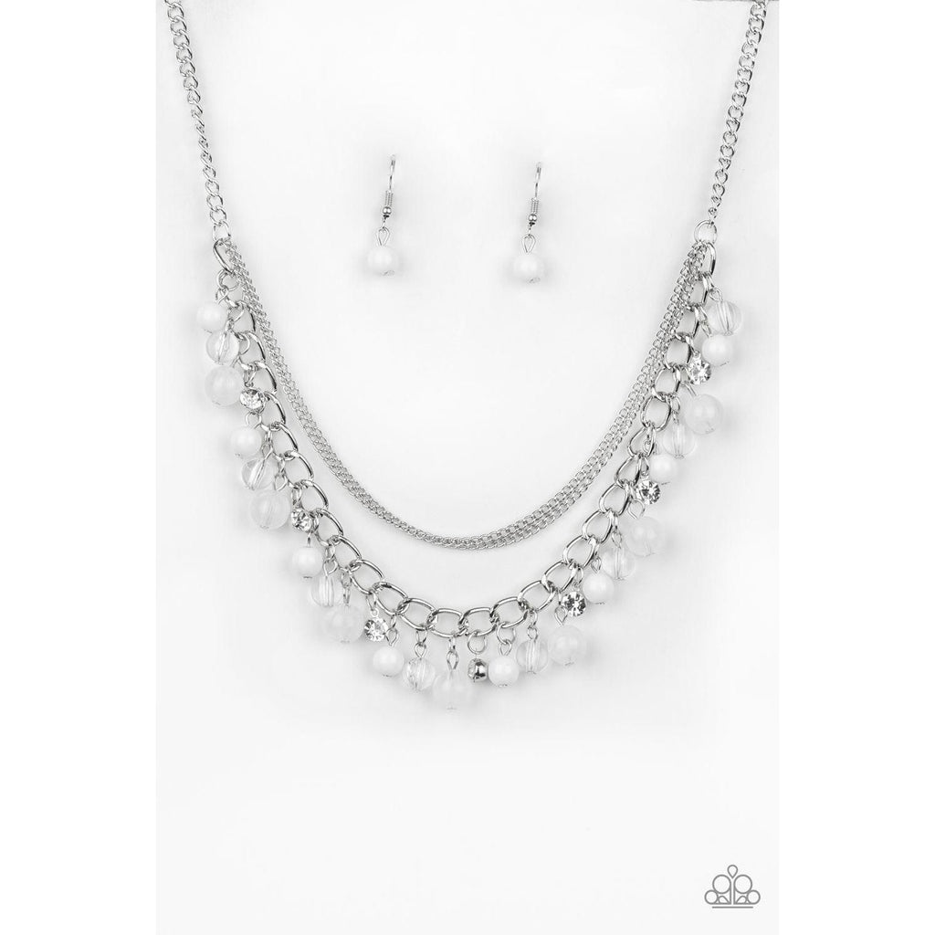 Paparazzi Wait and SEA White Necklace & Earrings Set-Necklace-SPARKLE ARMAND