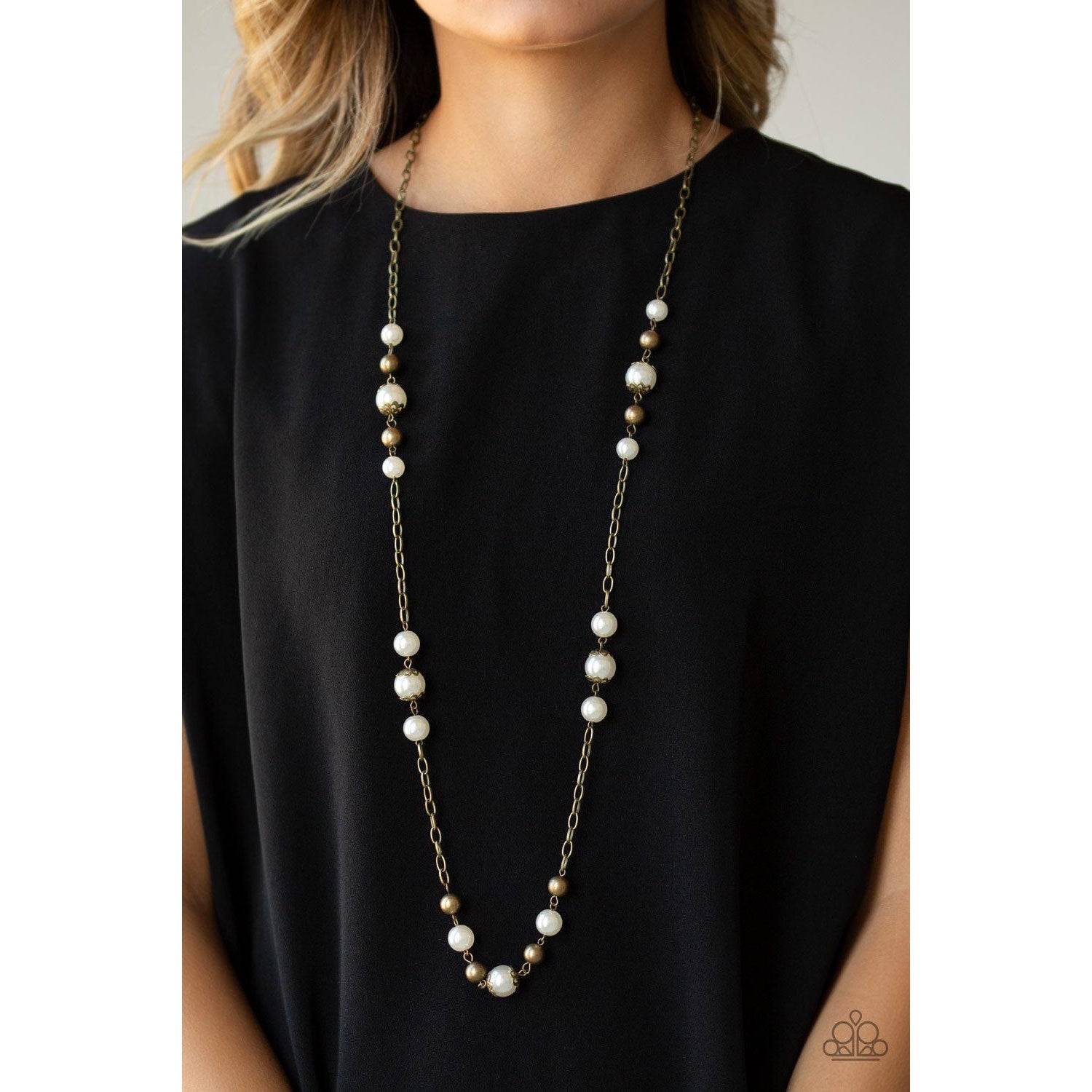 Paparazzi Wall Street Waltz Brass Necklace & Earrings Set-Necklace-SPARKLE ARMAND