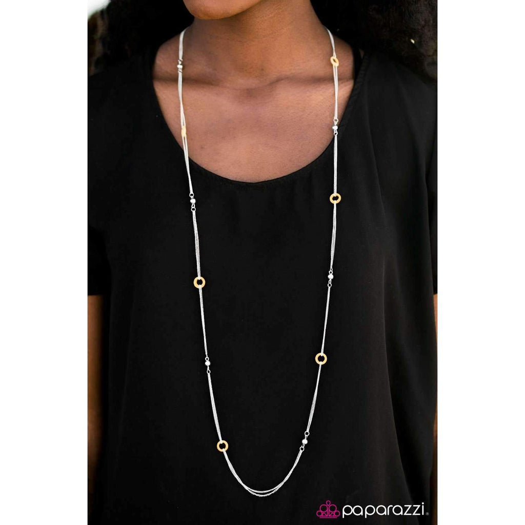 Paparazzi West Coast Fashion Yellow Hoops Silver Bead Necklace & Earring Set-Necklace-SPARKLE ARMAND