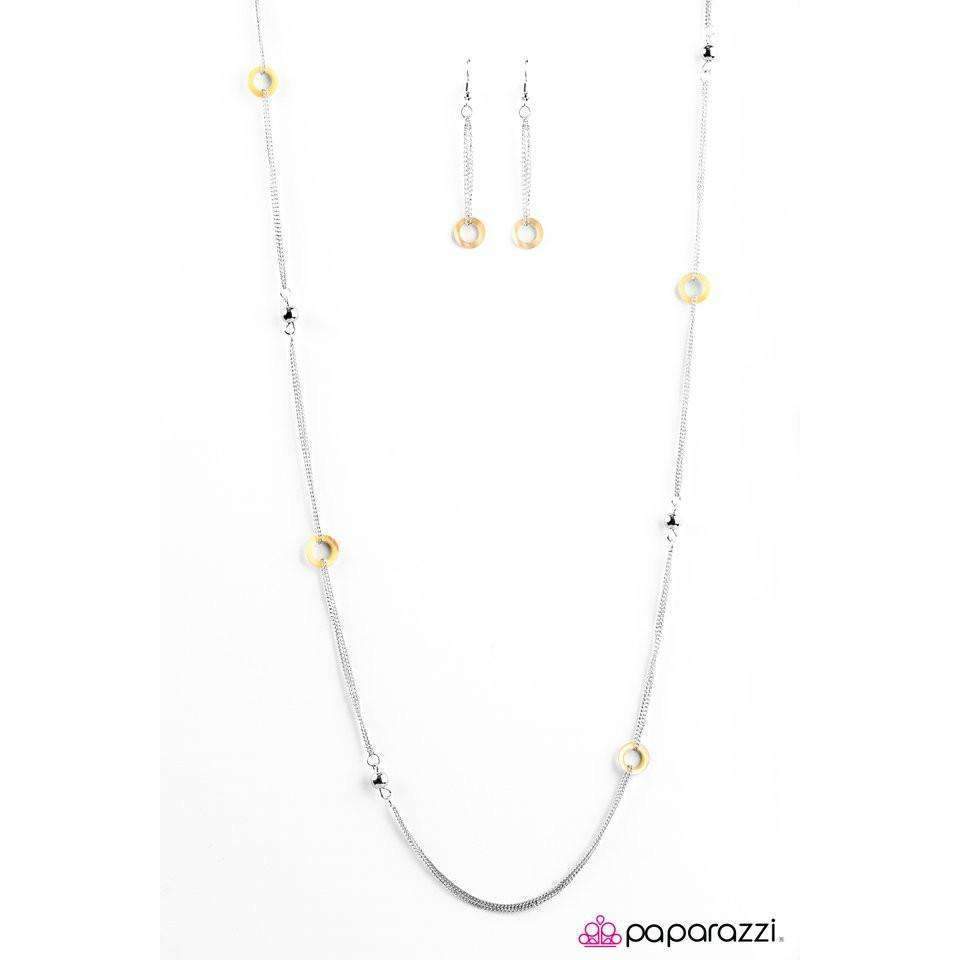 Paparazzi West Coast Fashion Yellow Hoops Silver Bead Necklace & Earring Set-Necklace-SPARKLE ARMAND