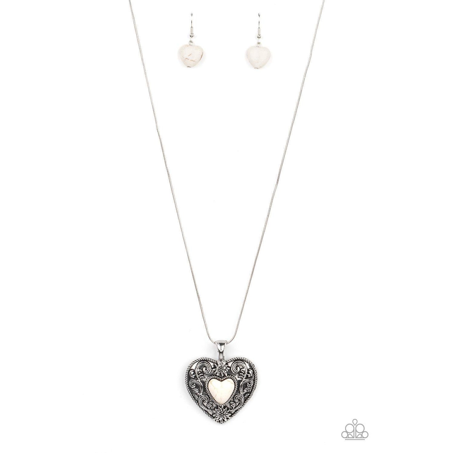 Paparazzi Wholeheartedly Whimsical White Necklace & Earrings Set-Necklace-SPARKLE ARMAND