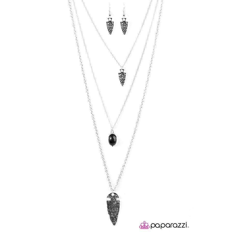 Paparazzi Wild Chase Black Bead & Arrowhead Necklace & Earring Set-Necklace-SPARKLE ARMAND
