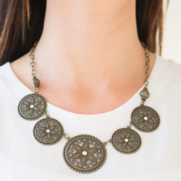 Paparazzi Written In The STAR LILIES Brass Necklace & Earrings Set-Necklace-SPARKLE ARMAND