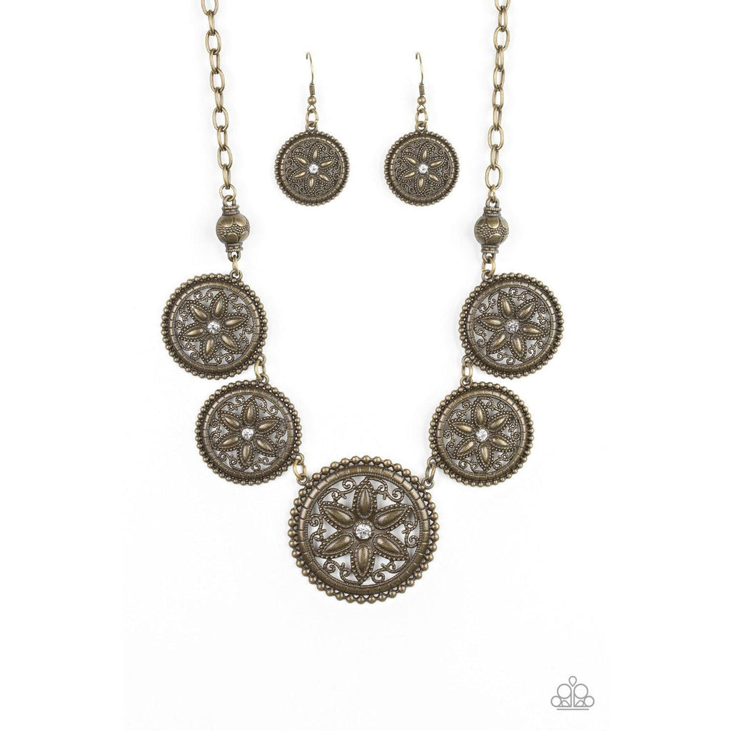 Paparazzi Written In The STAR LILIES Brass Necklace & Earrings Set-Necklace-SPARKLE ARMAND