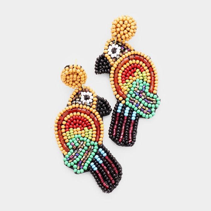 Parrot Seed Bead Dangle Earrings