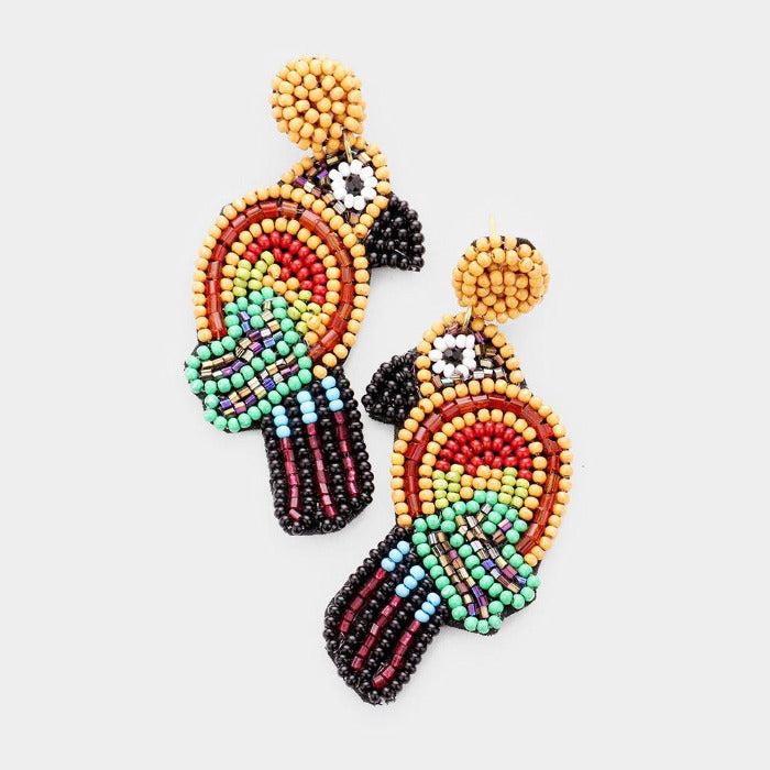 Parrot Seed Bead Dangle Earrings