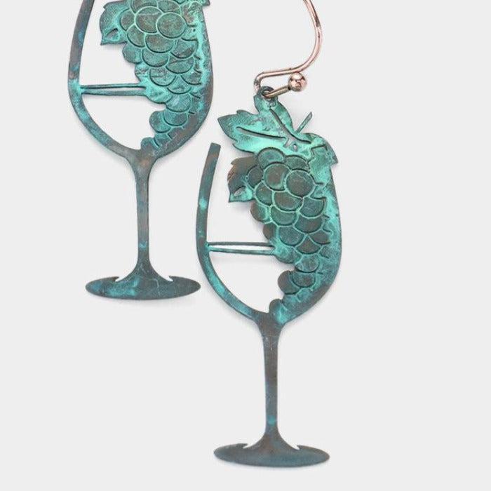 Patina Verdigris Grape Champagne Dangle Earrings-Earring-SPARKLE ARMAND