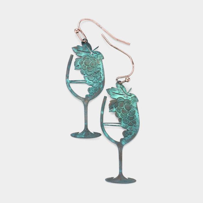 Patina Verdigris Grape Champagne Dangle Earrings-Earring-SPARKLE ARMAND