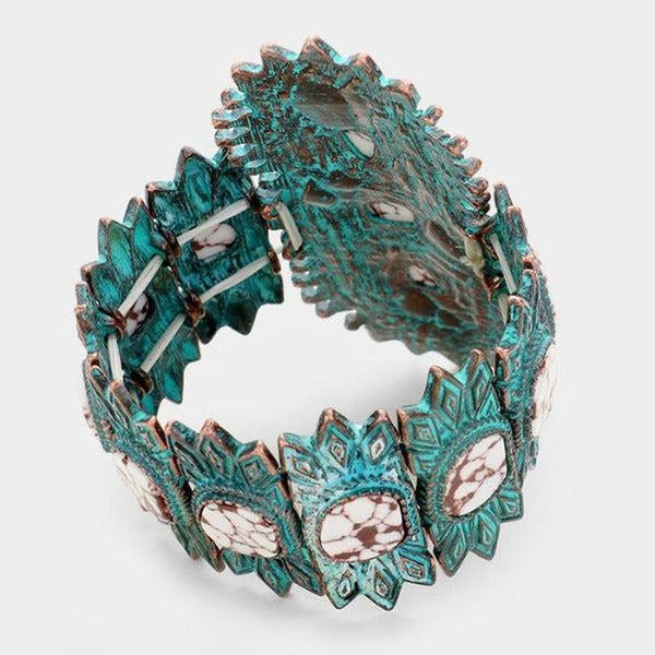 Patina Verdigris White Howlite Western Tribal Bracelet