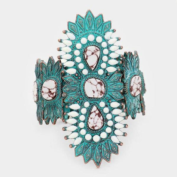 Patina Verdigris White Howlite Western Tribal Bracelet