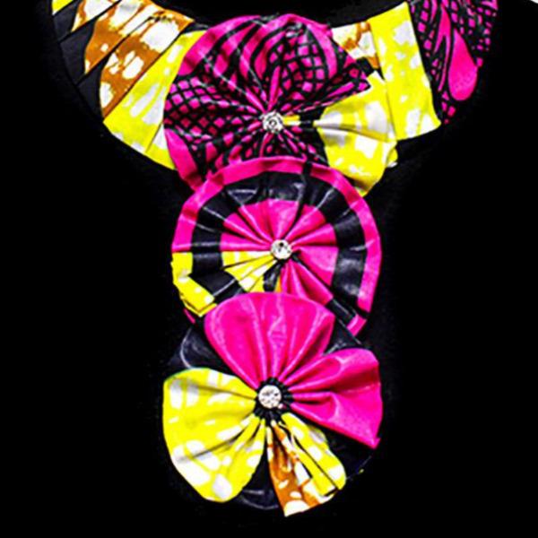 Patterned Fabric Pink Triple Flower Necklace-Necklace-SPARKLE ARMAND