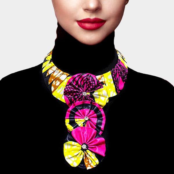 Patterned Fabric Pink Triple Flower Necklace-Necklace-SPARKLE ARMAND