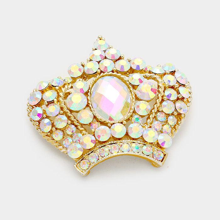 Pave Abalone Crystal Crown Pin Brooch-Brooch-SPARKLE ARMAND