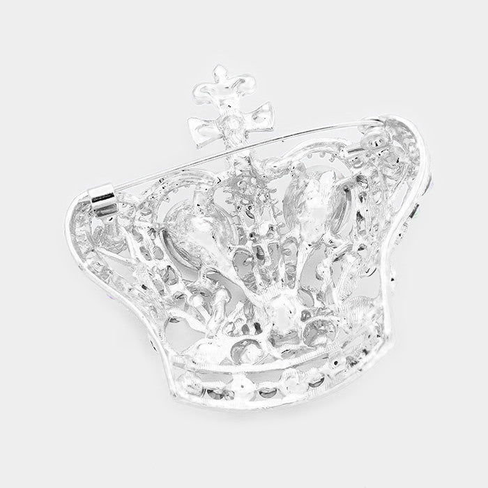Pave Clear Crystal Crown Pin Brooch