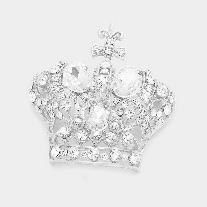Pave Clear Crystal Crown Pin Brooch
