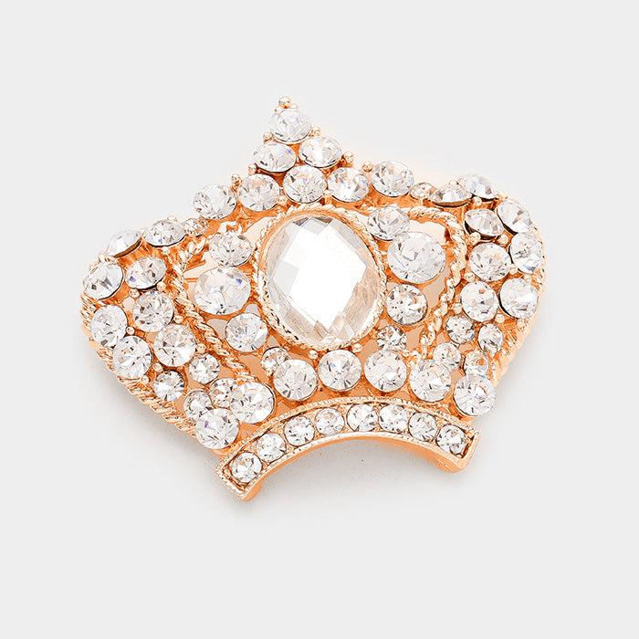 Pave Clear Crystal Crown Rose Gold Pin Brooch