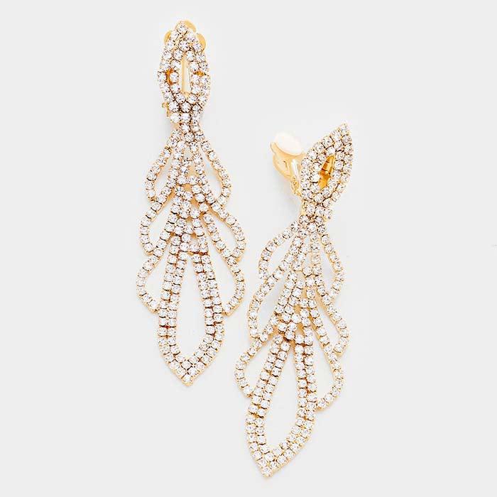 Pave Crystal Rhinestone Marquise Clip on Earrings