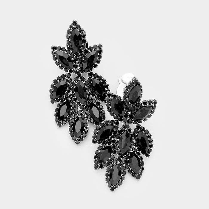 Pave Trim Jet Black Crystal Oval Clustered Clip On Earrings