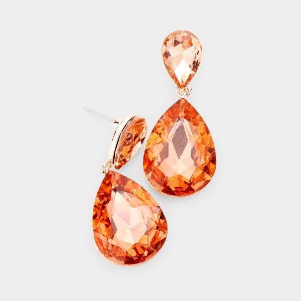 Peach Crystal Double Teardrop Rose Gold Earrings