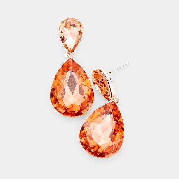 Peach Crystal Double Teardrop Rose Gold Earrings