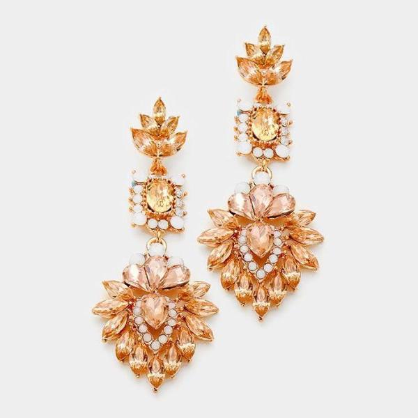 Peach Crystal & Rose Gold Ornate Evening Earrings-Earring-SPARKLE ARMAND