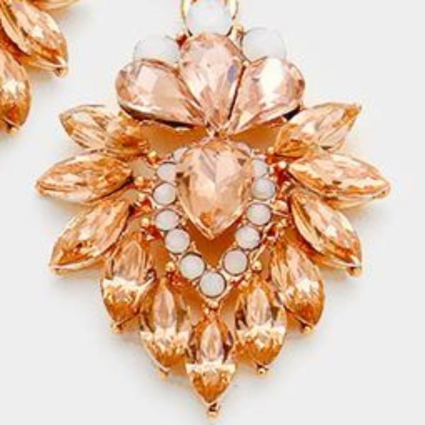 Peach Crystal & Rose Gold Ornate Evening Earrings-Earring-SPARKLE ARMAND