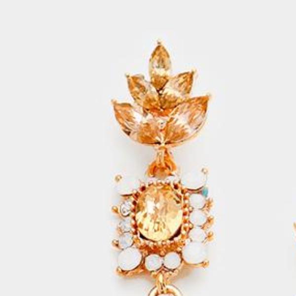 Peach Crystal & Rose Gold Ornate Evening Earrings-Earring-SPARKLE ARMAND