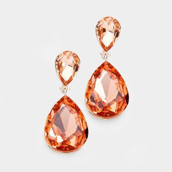 Peach Crystal Double Teardrop Rose Gold Earrings by Miro