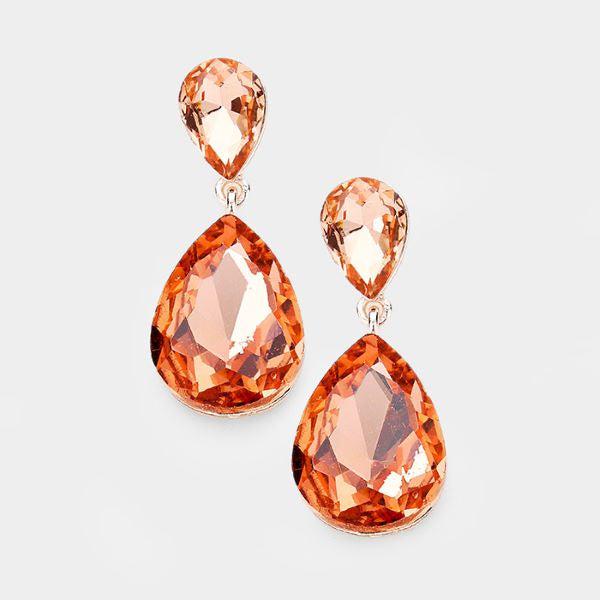 Peach Crystal Double Teardrop Rose Gold Earrings by Miro