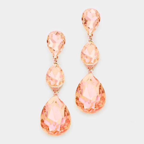 Peach Crystal Triple Crystal Teardrop Evening Rose Gold EarringsPeach Crystal Triple Crystal Teardrop Evening Rose Gold Earrings