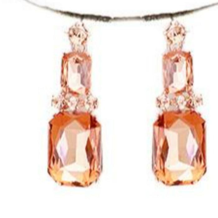 Peach Faceted Teardrop Crystal Rose Gold Statement Necklace